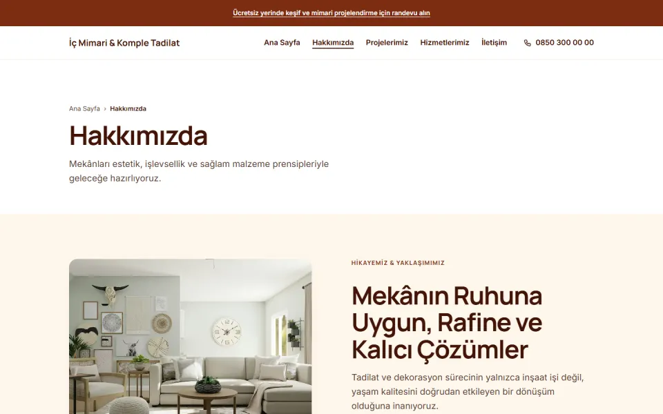 İç Mimari & Komple Tadilat şablonu, Hakkımızda sayfası