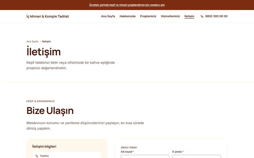 İç Mimari & Komple Tadilat şablonu, İletişim sayfası