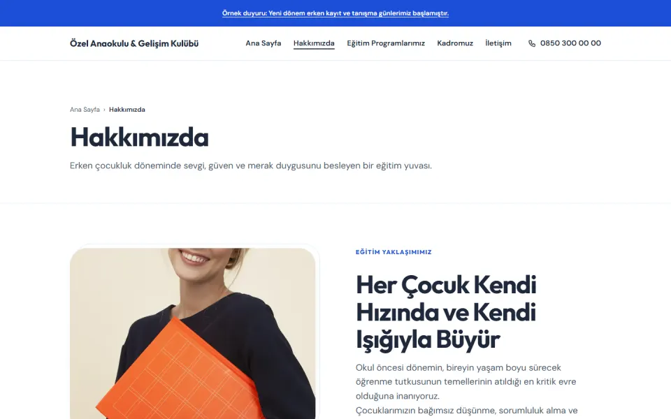 Özel Anaokulu & Gelişim Kulübü şablonu, Hakkımızda sayfası