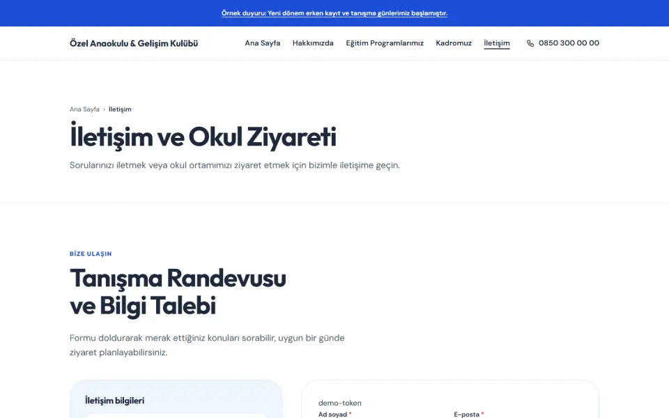 Özel Anaokulu & Gelişim Kulübü şablonu, İletişim sayfası