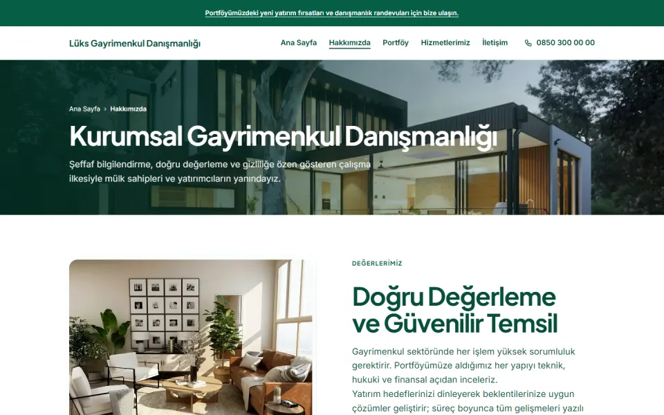 Lüks Gayrimenkul Danışmanlığı şablonu, Hakkımızda sayfası