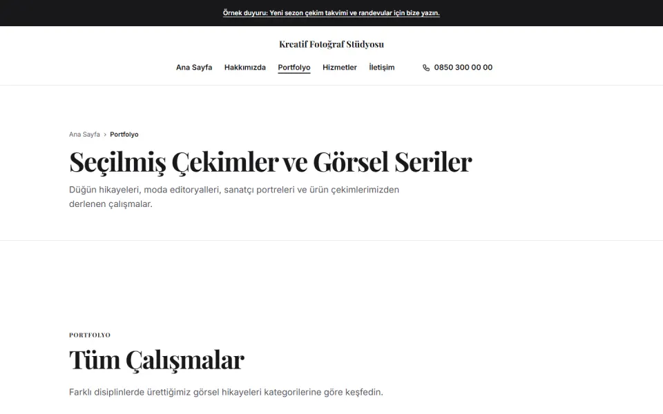 Kreatif Fotoğraf Stüdyosu şablonu, Portfolyo sayfası