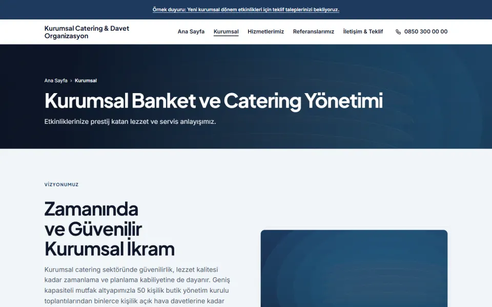 Kurumsal Catering & Davet Organizasyon şablonu, Kurumsal sayfası