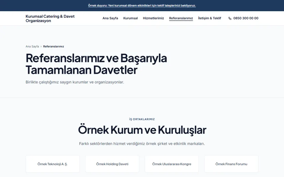 Kurumsal Catering & Davet Organizasyon şablonu, Referanslarımız sayfası
