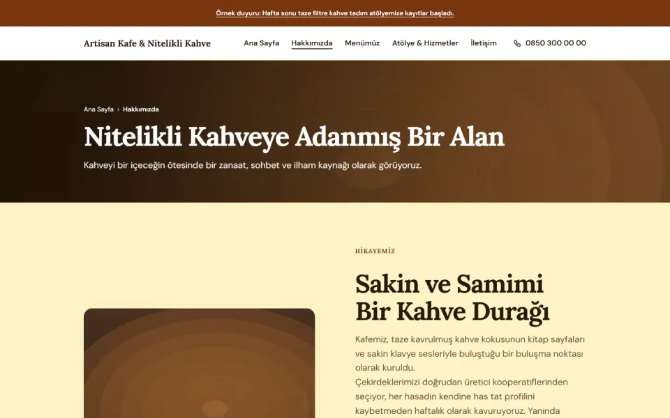 Artisan Kafe & Nitelikli Kahve şablonu, Hakkımızda sayfası