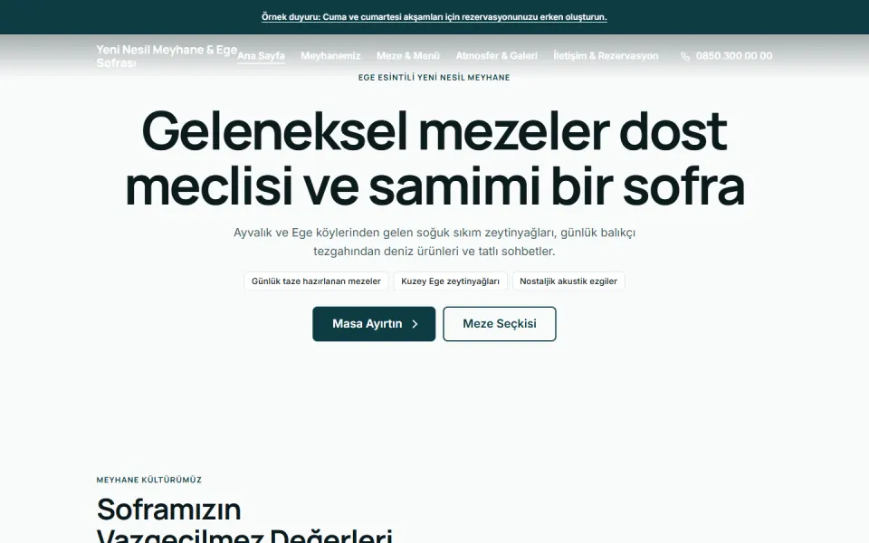 Yeni Nesil Meyhane & Ege Sofrası şablonu, Ana Sayfa sayfası