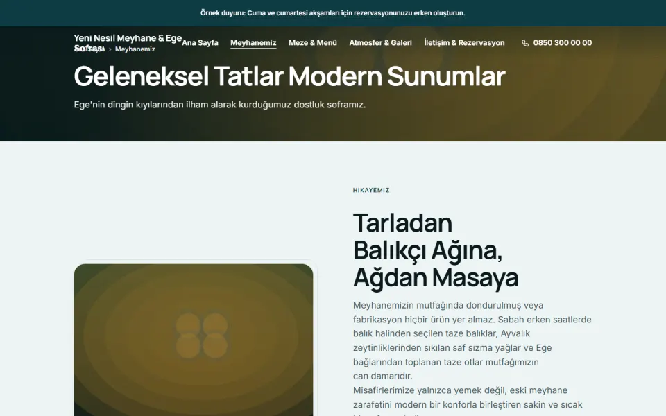 Yeni Nesil Meyhane & Ege Sofrası şablonu, Meyhanemiz sayfası
