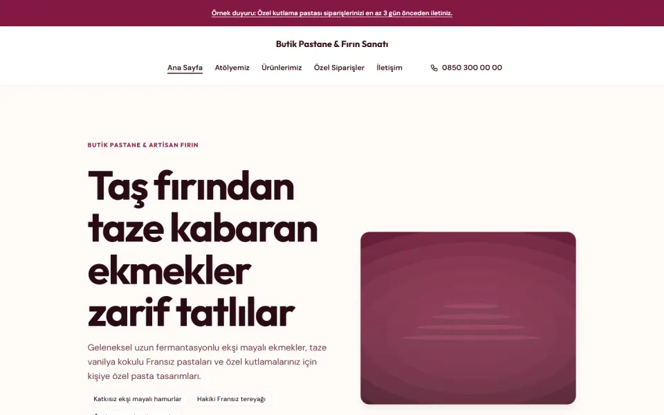 Butik Pastane & Fırın Sanatı şablonu, Ana Sayfa sayfası