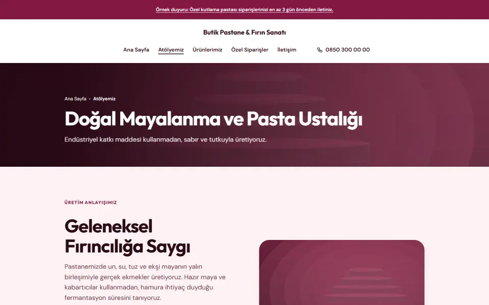 Butik Pastane & Fırın Sanatı şablonu, Atölyemiz sayfası