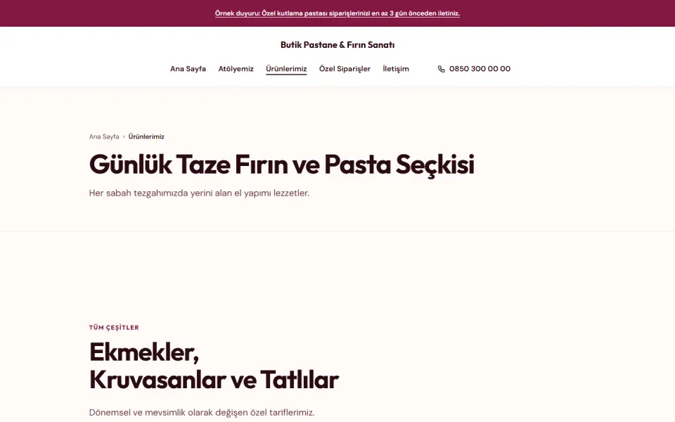 Butik Pastane & Fırın Sanatı şablonu, Ürünlerimiz sayfası