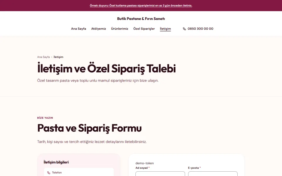 Butik Pastane & Fırın Sanatı şablonu, İletişim sayfası