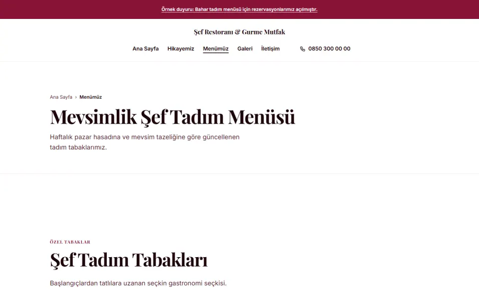 Şef Restoranı & Gurme Mutfak şablonu, Menümüz sayfası