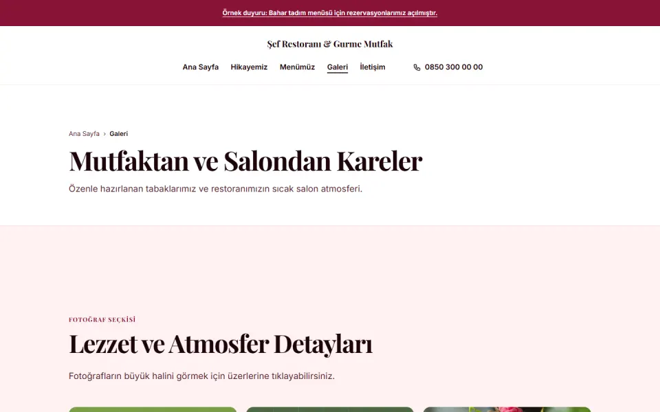Şef Restoranı & Gurme Mutfak şablonu, Galeri sayfası