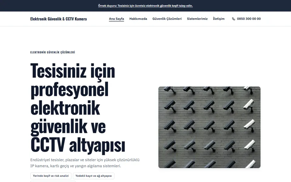 Elektronik Güvenlik & CCTV Kamera şablonu, Ana Sayfa sayfası