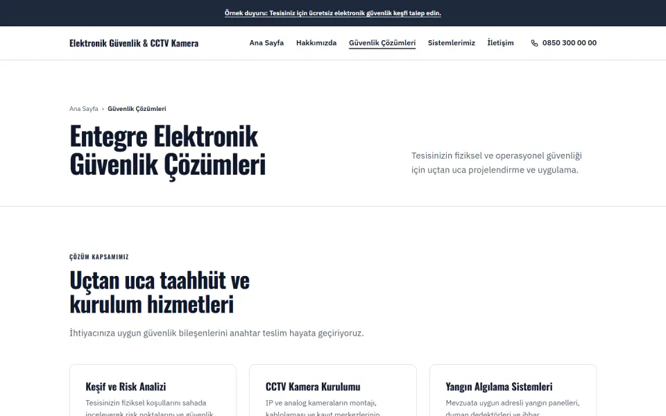 Elektronik Güvenlik & CCTV Kamera şablonu, Güvenlik Çözümleri sayfası