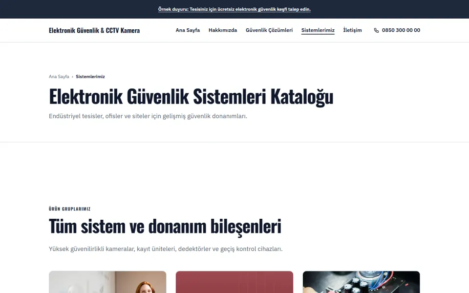 Elektronik Güvenlik & CCTV Kamera şablonu, Sistemlerimiz sayfası