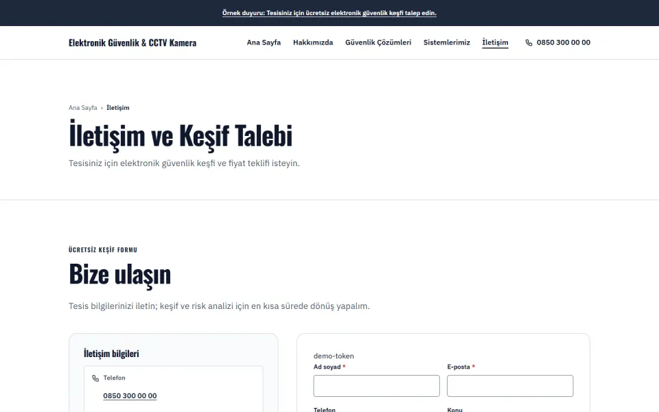 Elektronik Güvenlik & CCTV Kamera şablonu, İletişim sayfası