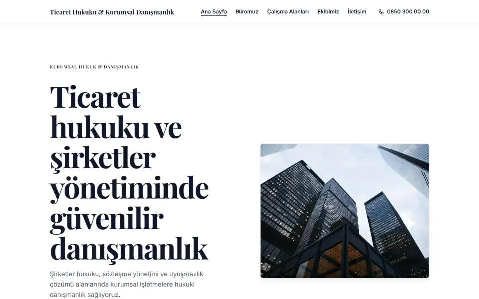 Ticaret Hukuku & Kurumsal Danışmanlık şablonu, Ana Sayfa sayfası