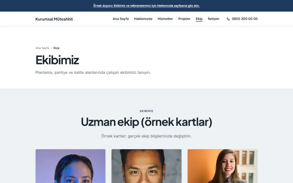 Kurumsal Müteahhit şablonu, Ekip sayfası