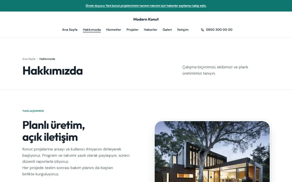 Modern Konut şablonu, Hakkımızda sayfası