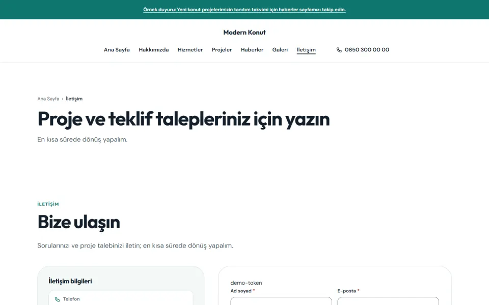 Modern Konut şablonu, İletişim sayfası