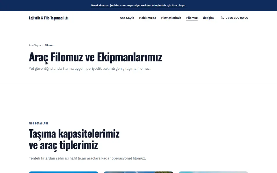 Lojistik & Filo Taşımacılığı şablonu, Filomuz sayfası