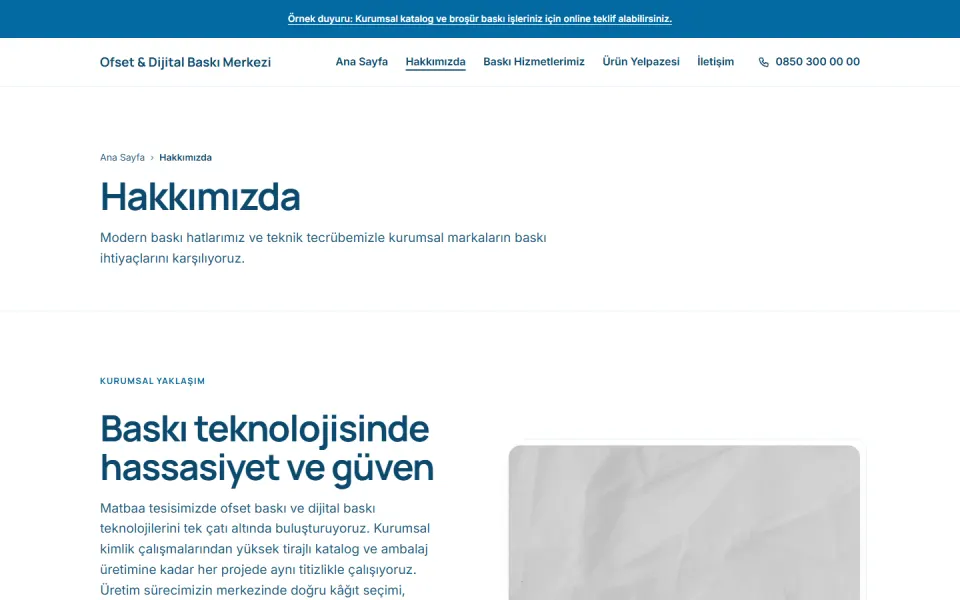 Ofset & Dijital Baskı Merkezi şablonu, Hakkımızda sayfası