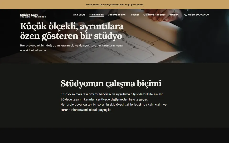 Stüdyo Koyu şablonu, Hakkımızda sayfası