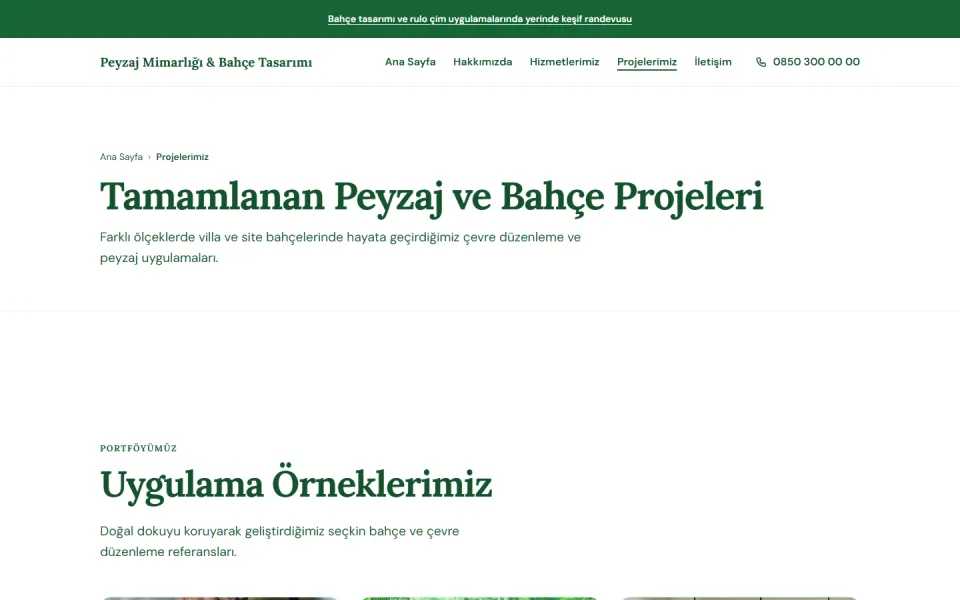 Peyzaj Mimarlığı & Bahçe Tasarımı şablonu, Projelerimiz sayfası