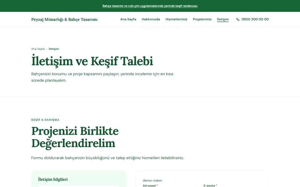 Peyzaj Mimarlığı & Bahçe Tasarımı şablonu, İletişim sayfası