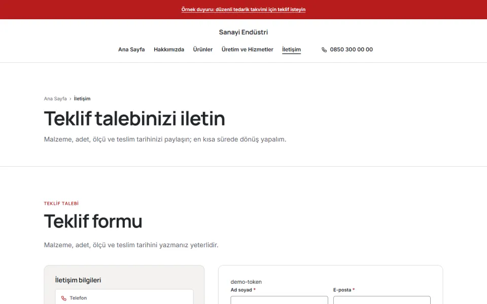 Sanayi Endüstri şablonu, İletişim sayfası