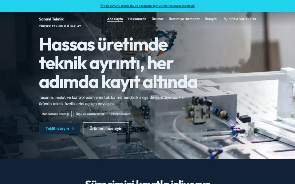 Sanayi Teknik şablonu, Ana Sayfa sayfası