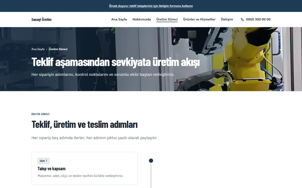 Sanayi Üretim şablonu, Üretim Süreci sayfası