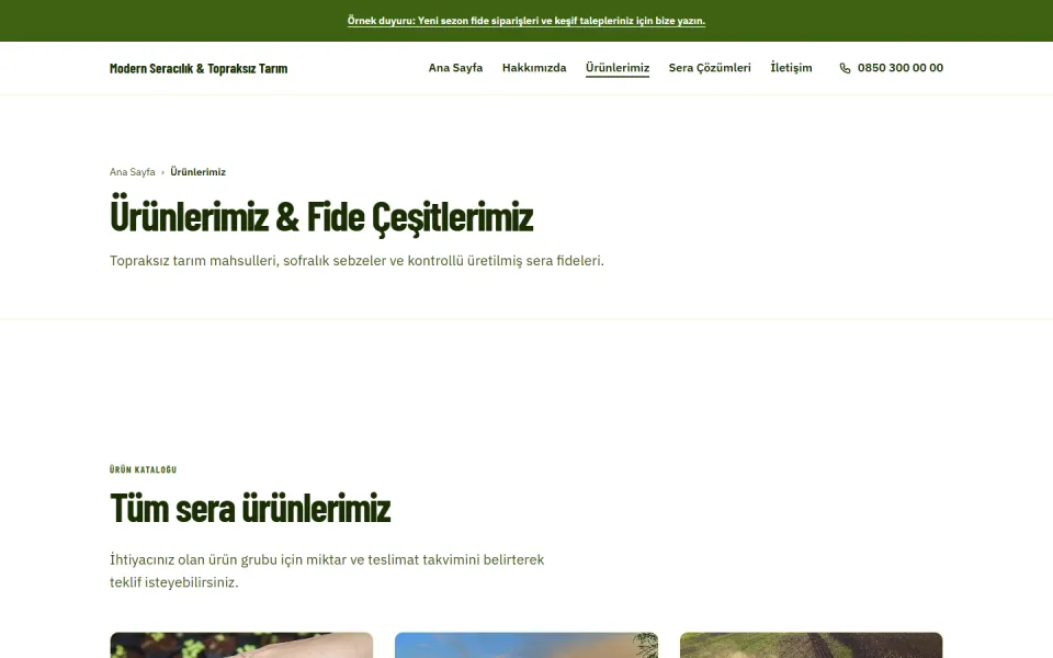 Modern Seracılık & Topraksız Tarım şablonu, Ürünlerimiz sayfası
