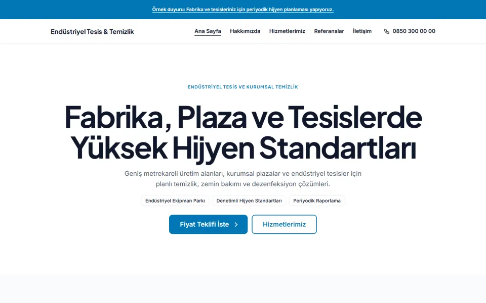 Endüstriyel Tesis & Temizlik şablonu, Ana Sayfa sayfası