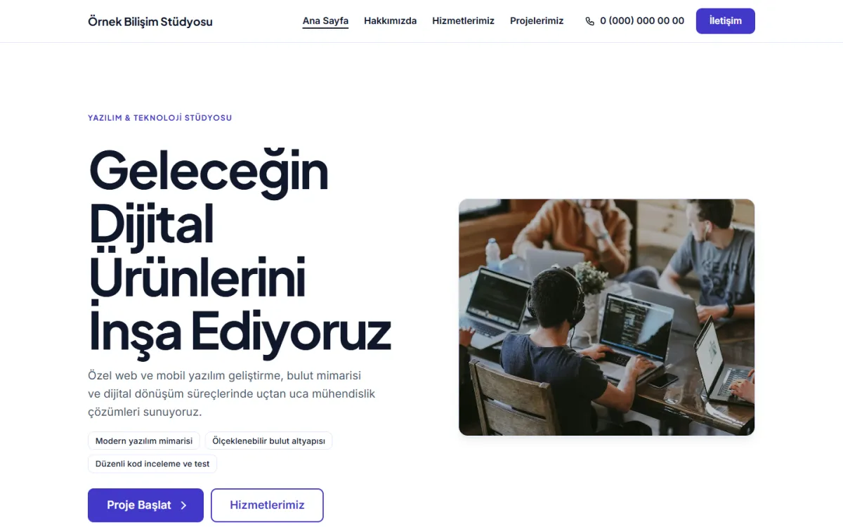 Bilişim & Yazılım Stüdyosu şablonunun ekran görüntüsü