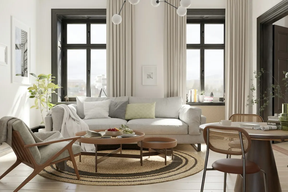 Kurumsal iç mimarlık stüdyosu toplantı odası ve malzeme numune masası