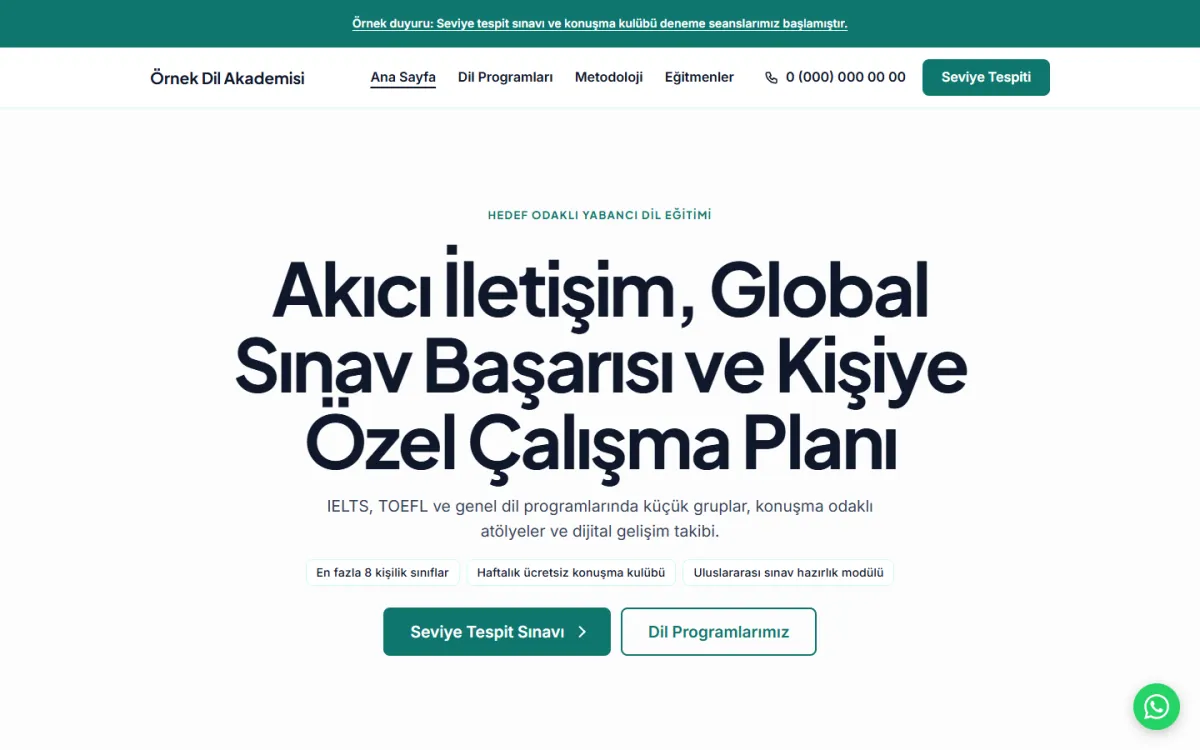 Yabancı Dil Akademisi & Sınav Merkezi şablonunun ekran görüntüsü