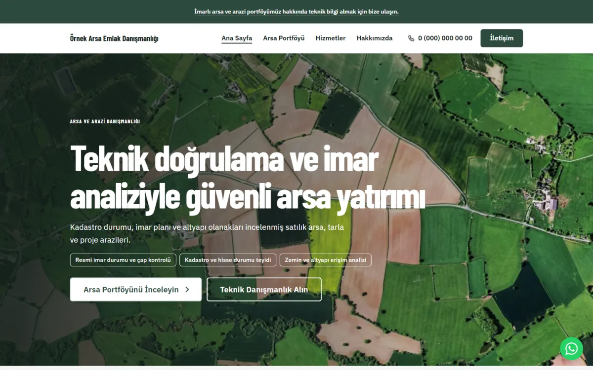 Arsa ve Arazi Danışmanlığı şablonunun ekran görüntüsü