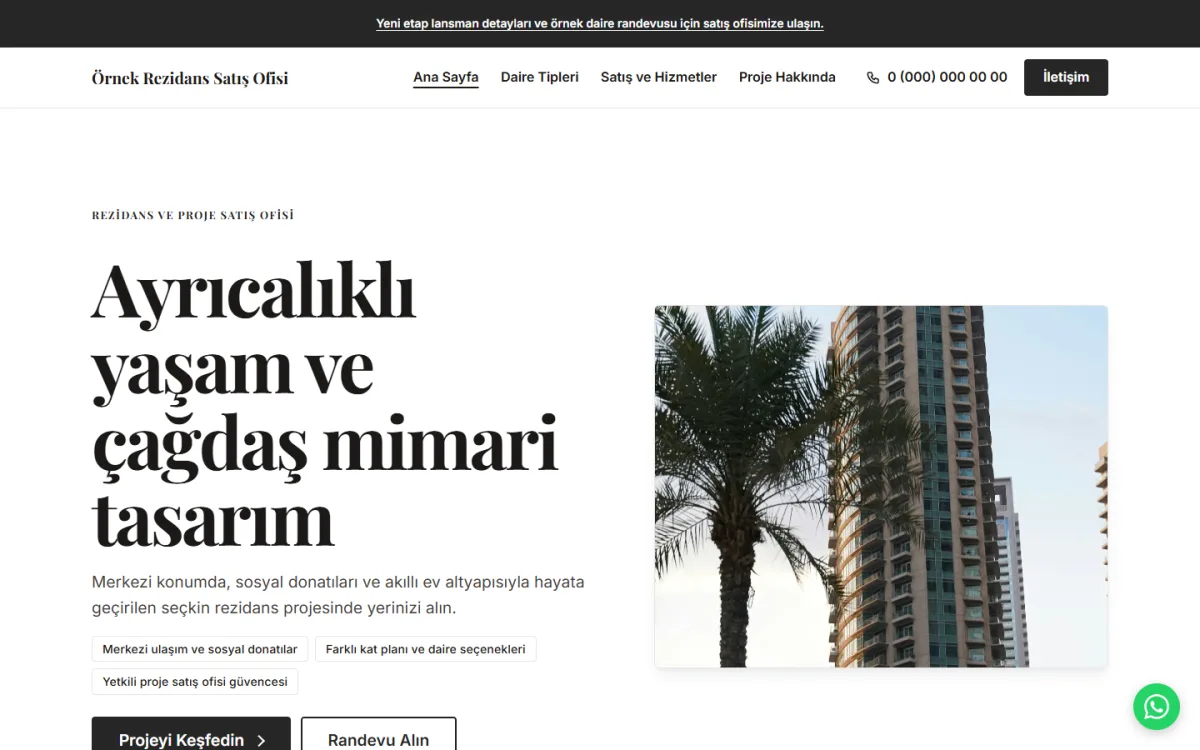 Rezidans ve Proje Satış Ofisi şablonunun ekran görüntüsü