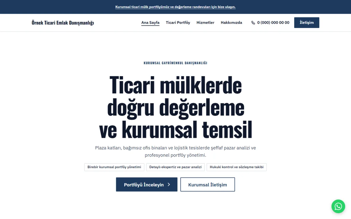 Ticari Gayrimenkul Danışmanlığı şablonunun ekran görüntüsü