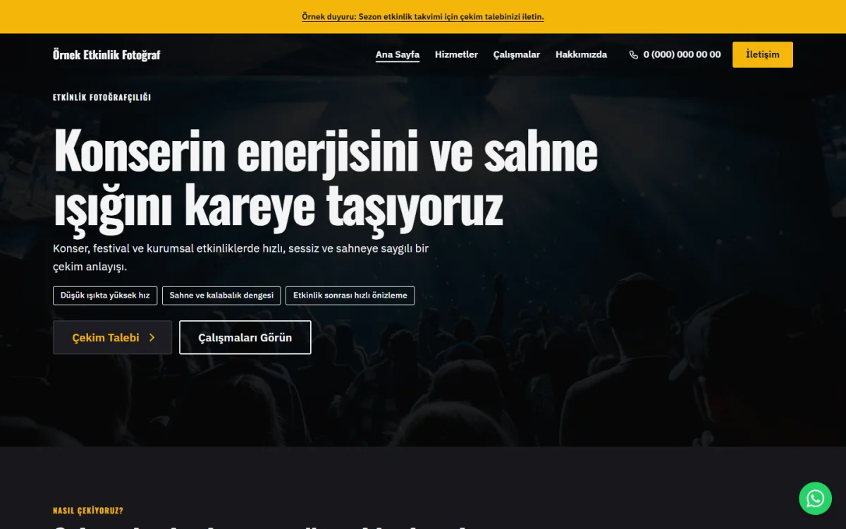 Etkinlik ve Konser Fotoğrafçılığı şablonunun ekran görüntüsü