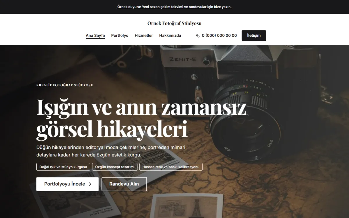 Kreatif Fotoğraf Stüdyosu şablonunun ekran görüntüsü