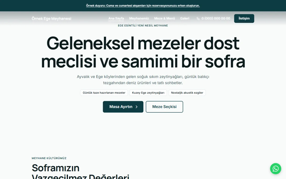 Yeni Nesil Meyhane & Ege Sofrası şablonunun ekran görüntüsü