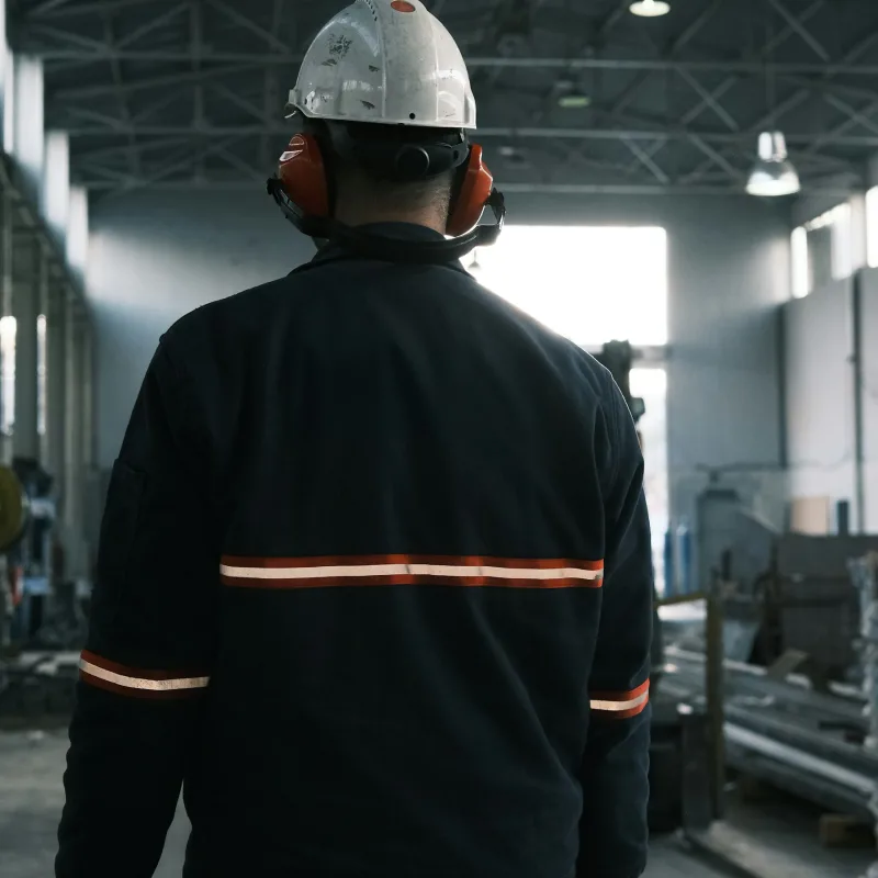 Baret takmış bir görevlinin arkadan görünüşü