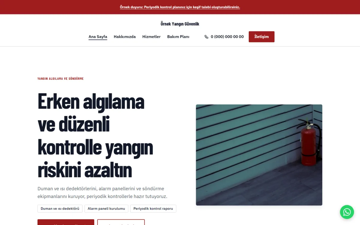 Yangın Algılama ve Söndürme şablonunun ekran görüntüsü