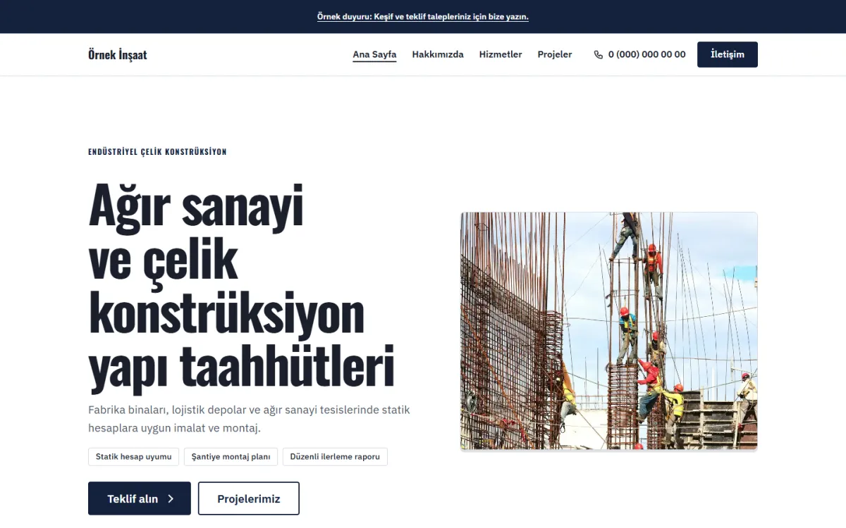 Çelik İnşaat şablonunun ekran görüntüsü