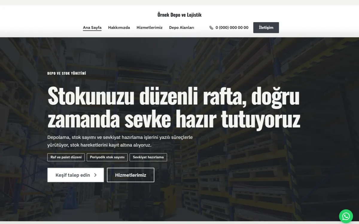 Depo ve Stok Yönetimi şablonunun ana sayfasının ekran görüntüsü