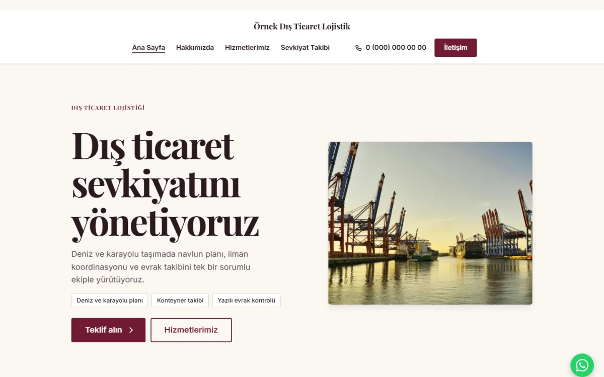 Gümrük ve Dış Ticaret Lojistiği şablonunun ekran görüntüsü