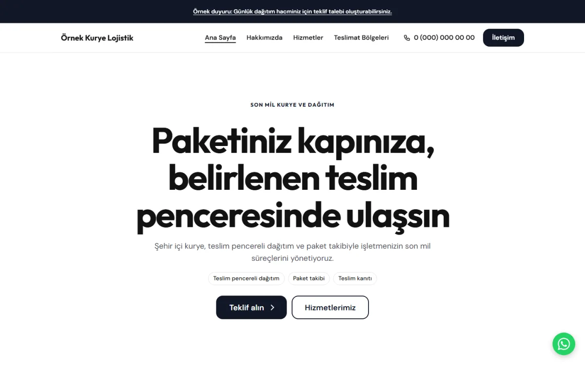Son Mil Kurye ve Dağıtım şablonunun ekran görüntüsü